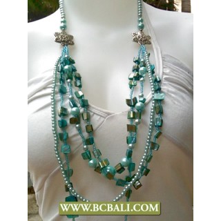 Blue Beads Fashion Necklace Multi Strand